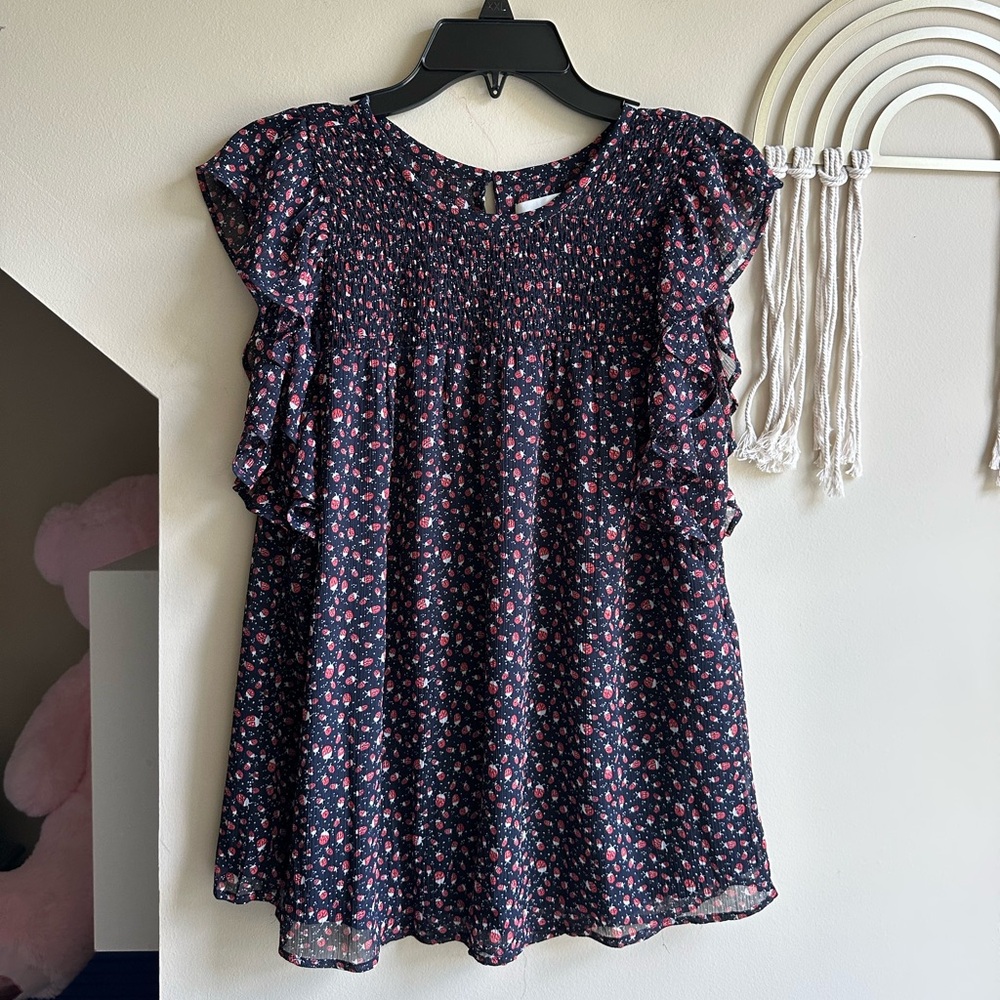 LOFT Navy and Red Ladybug Blouse